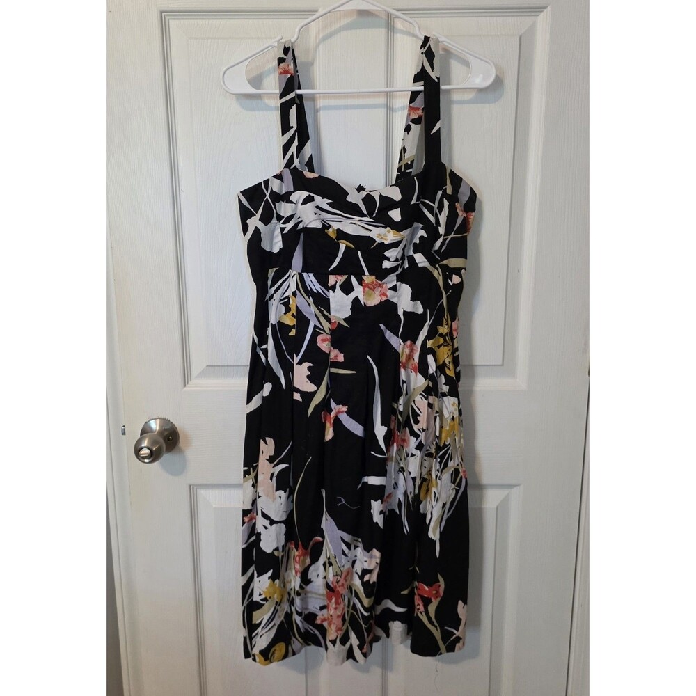 Black Floral Sundress Size M 12 Black Tropical Floral R & K Adjustable Straps